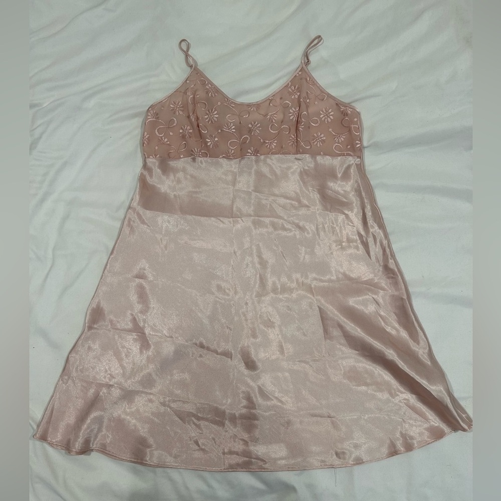 Baby doll Blush, pink silk, and mesh slip dress